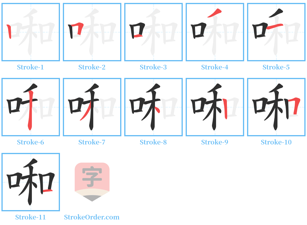 啝 Stroke Order Diagrams