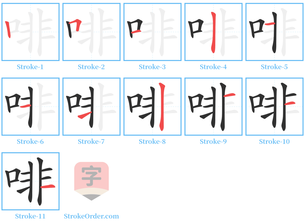 啡 Stroke Order Diagrams