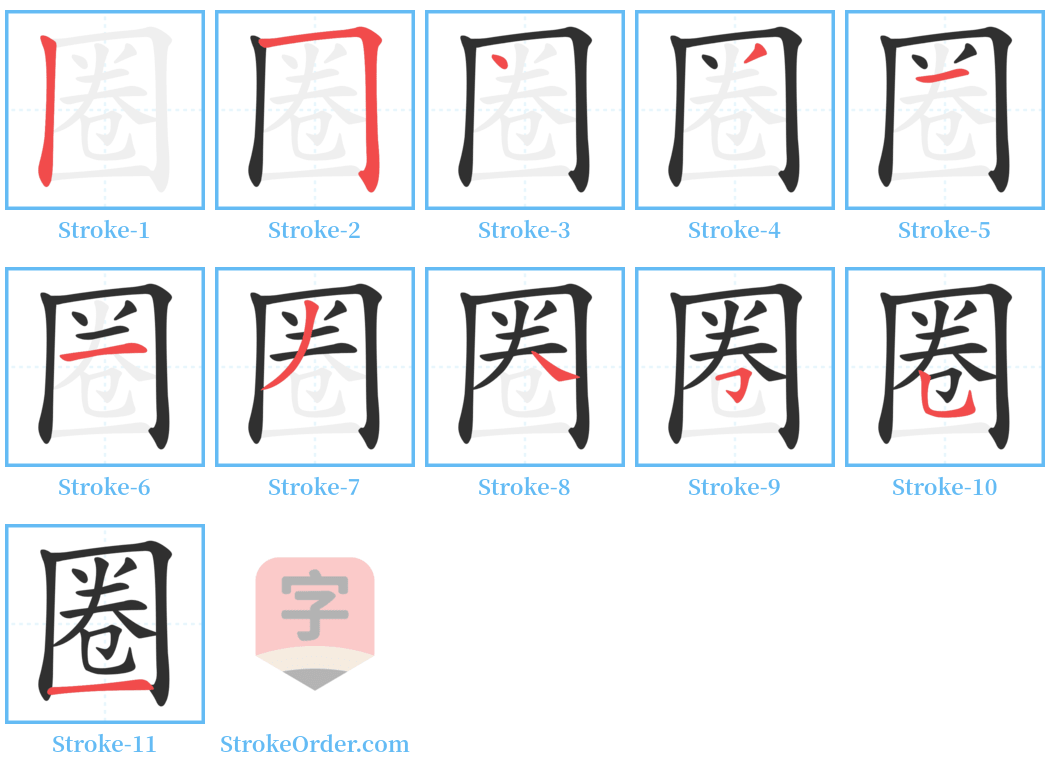 圈 Stroke Order Diagrams