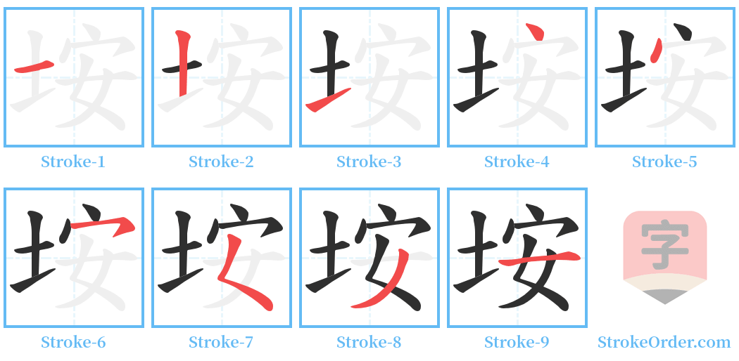 垵 Stroke Order Diagrams