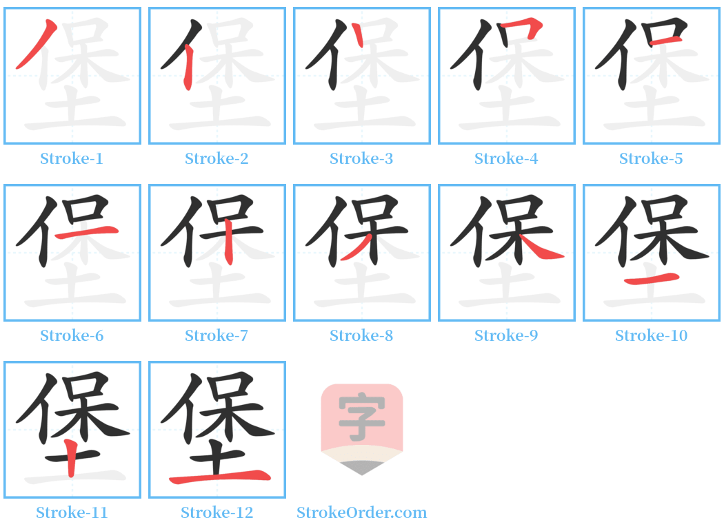 堡 Stroke Order Diagrams