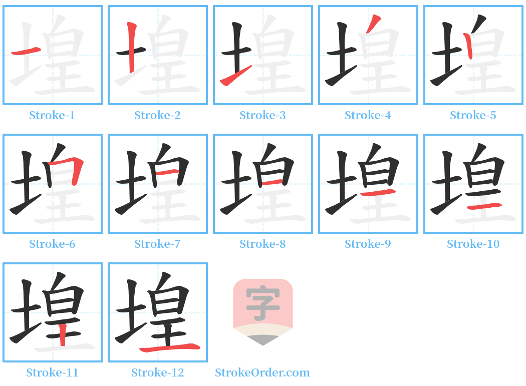 堭 Stroke Order Diagrams