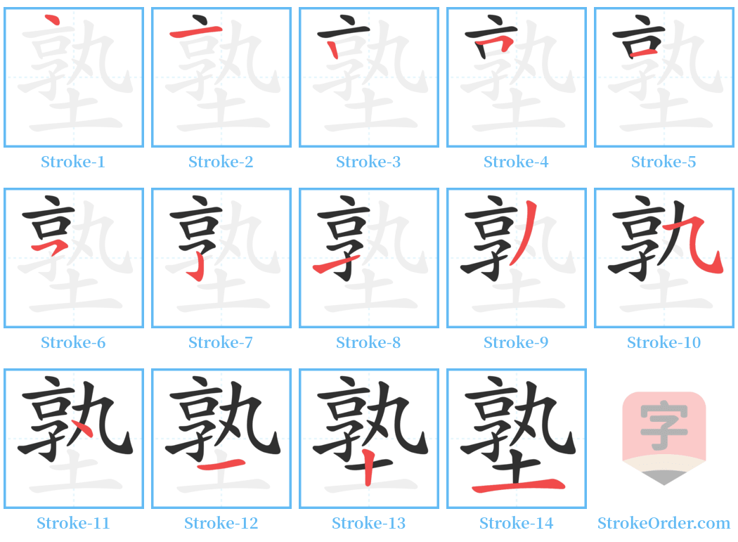 塾 Stroke Order Diagrams