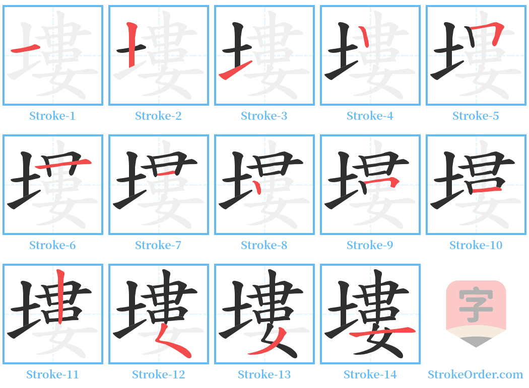 塿 Stroke Order Diagrams