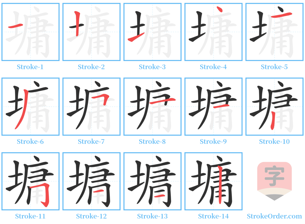 墉 Stroke Order Diagrams