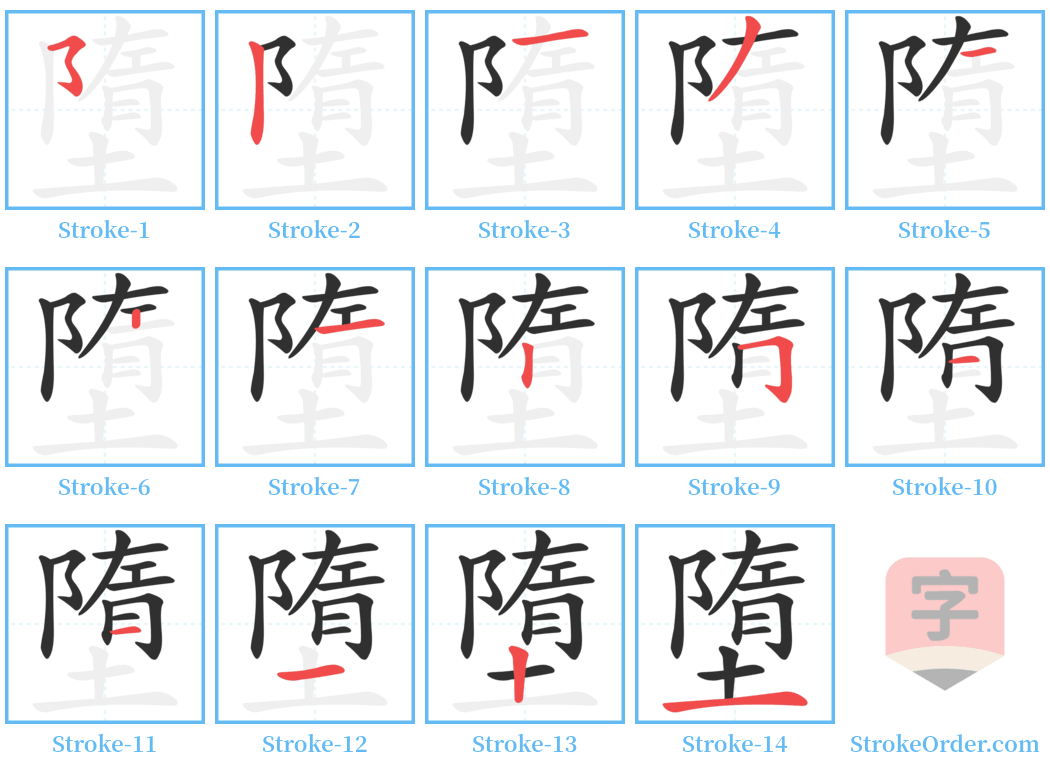 墮 Stroke Order Diagrams