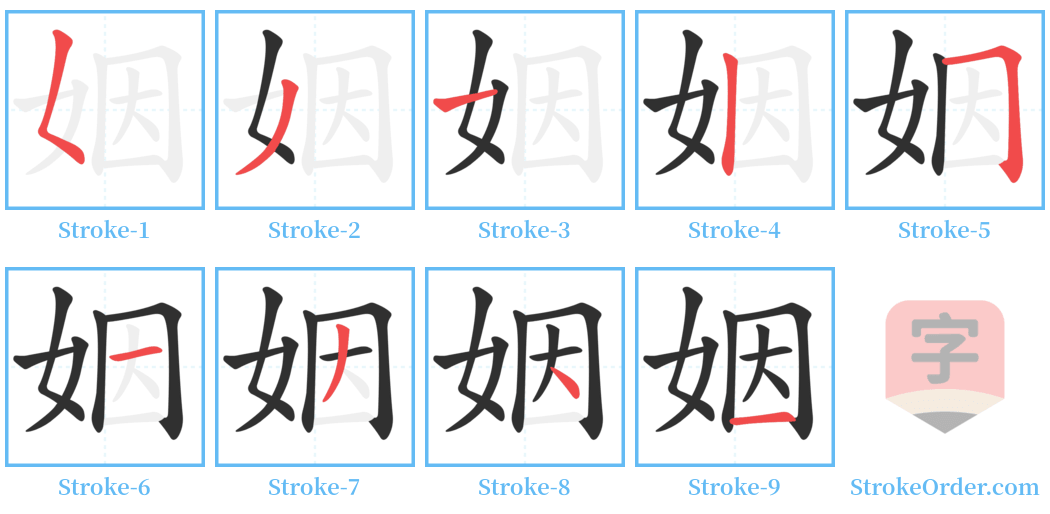 姻 Stroke Order Diagrams