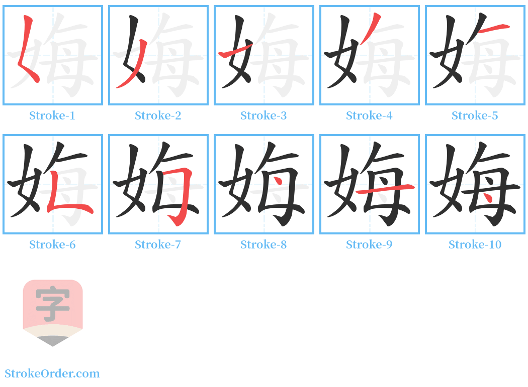 娒 Stroke Order Diagrams