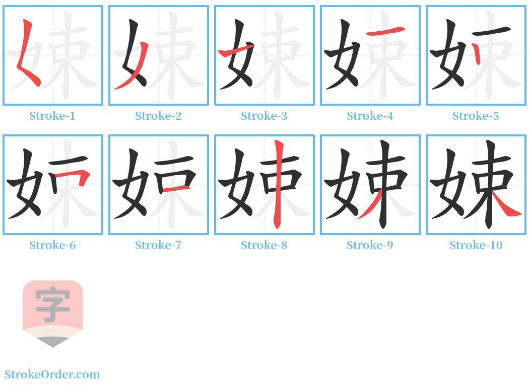 娕 Stroke Order Diagrams