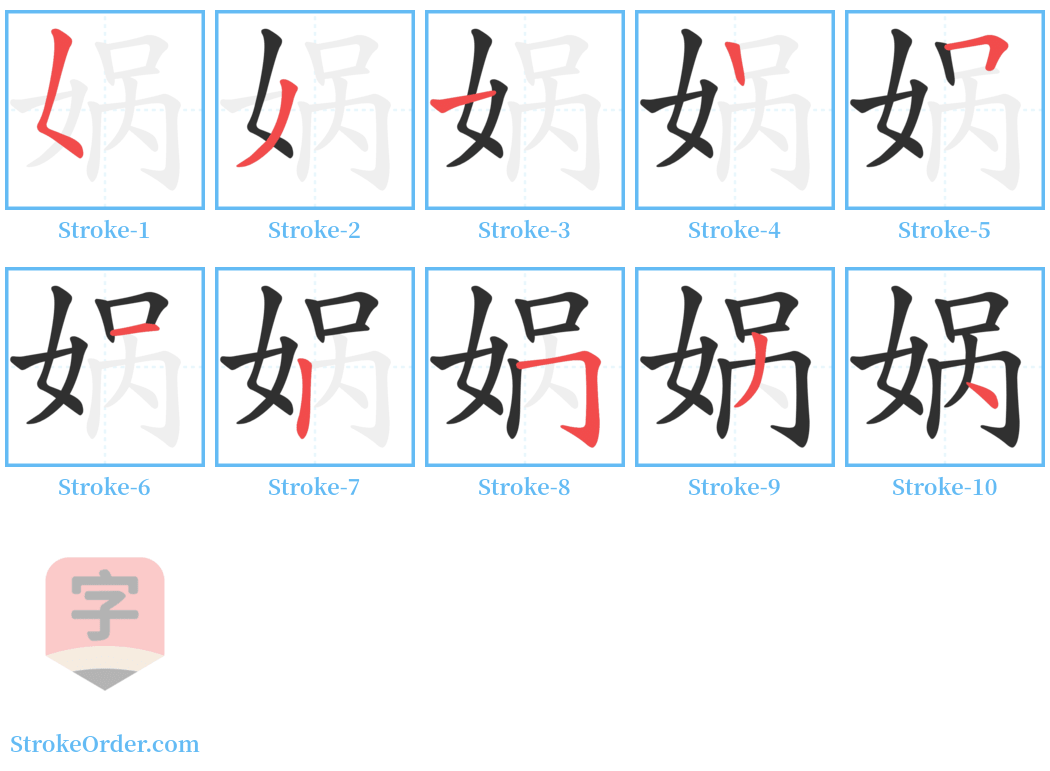 娲 Stroke Order Diagrams