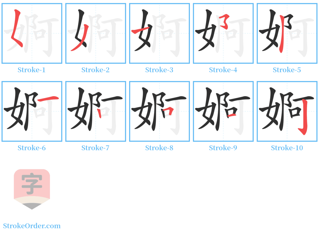 婀 Stroke Order Diagrams