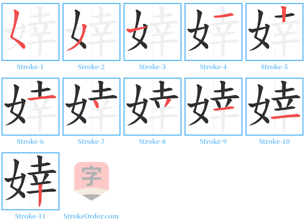 婞 Stroke Order Diagrams