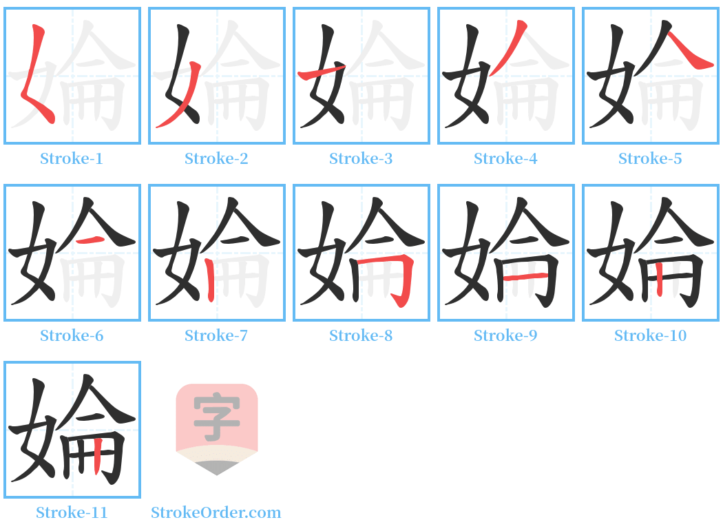 婨 Stroke Order Diagrams