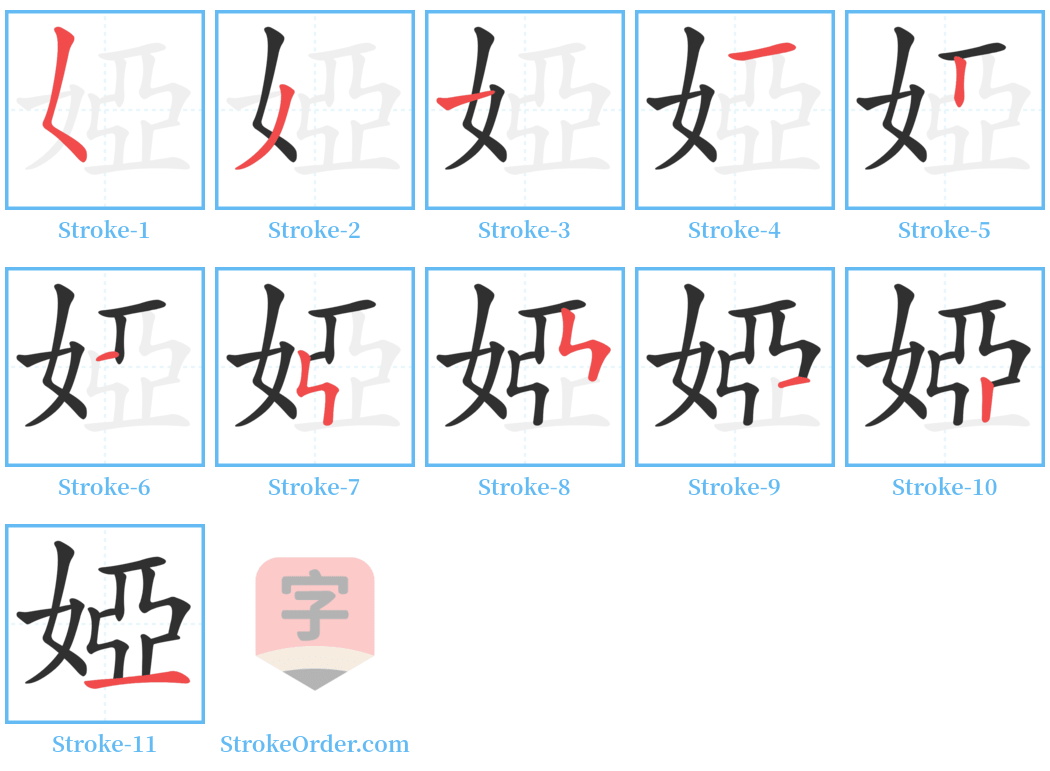 婭 Stroke Order Diagrams