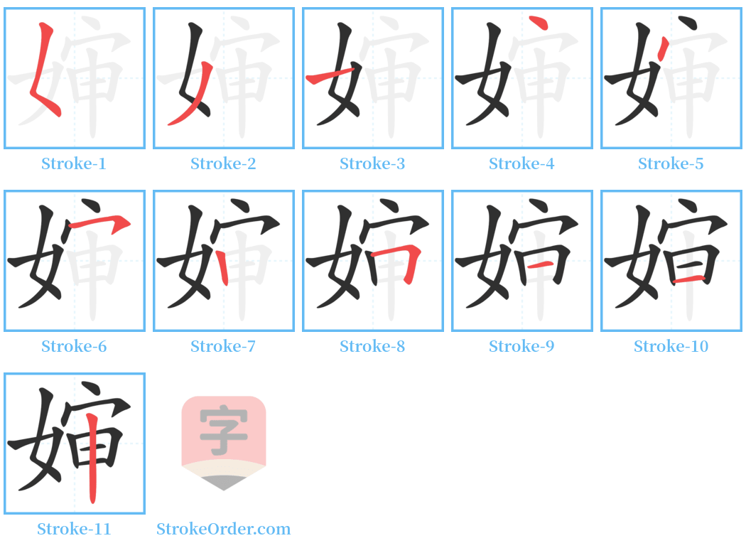 婶 Stroke Order Diagrams