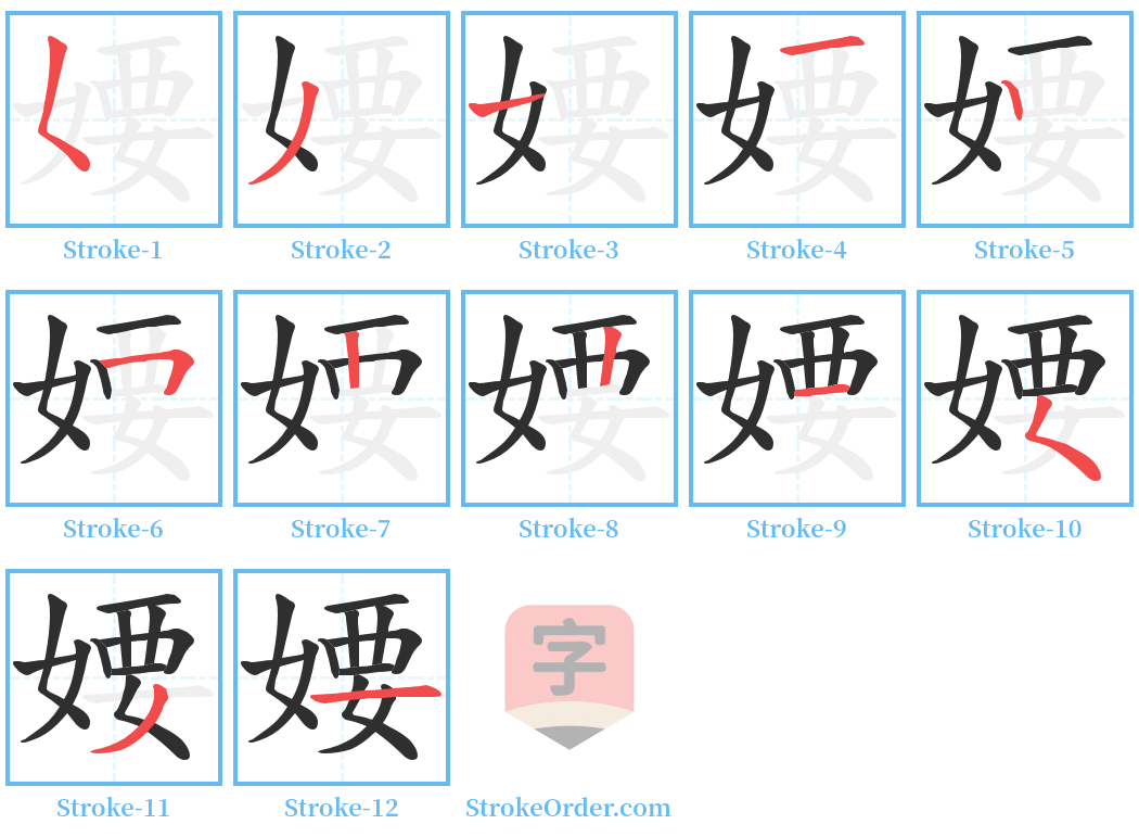 婹 Stroke Order Diagrams