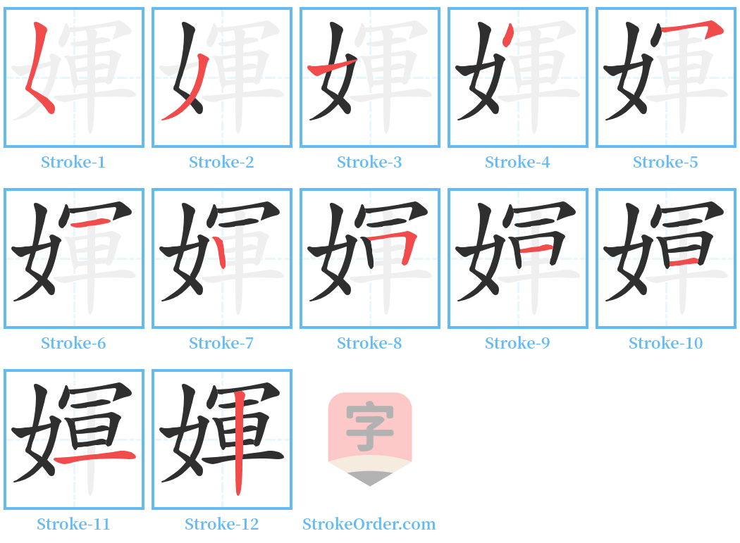 媈 Stroke Order Diagrams