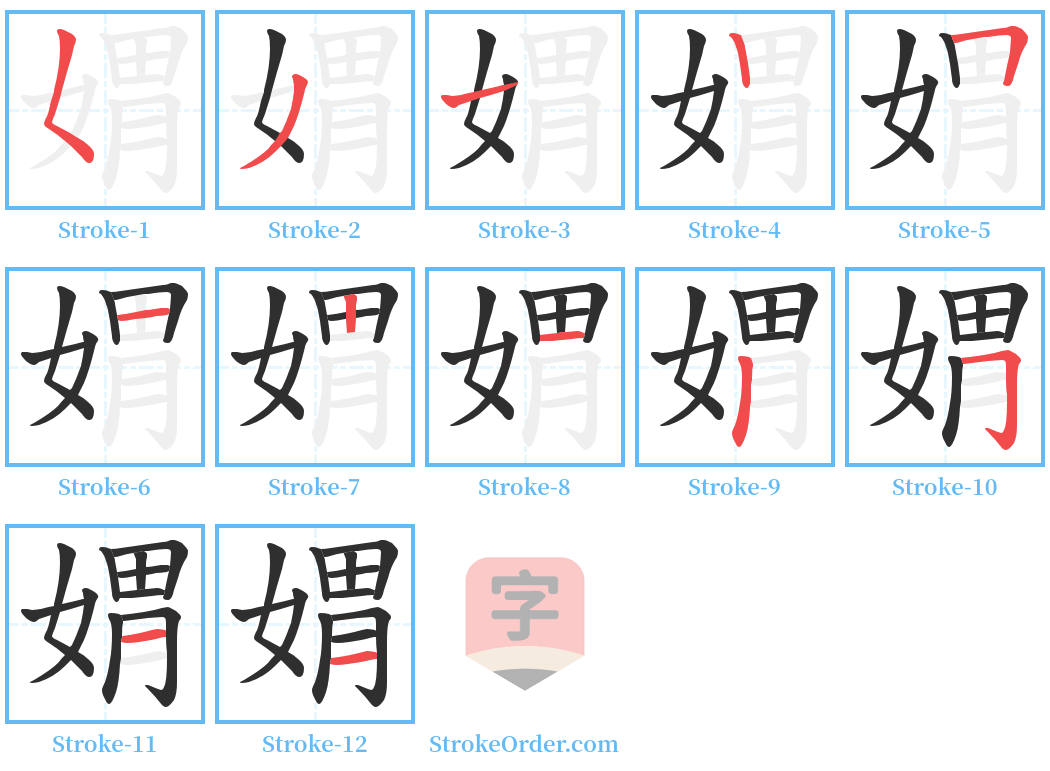 媦 Stroke Order Diagrams