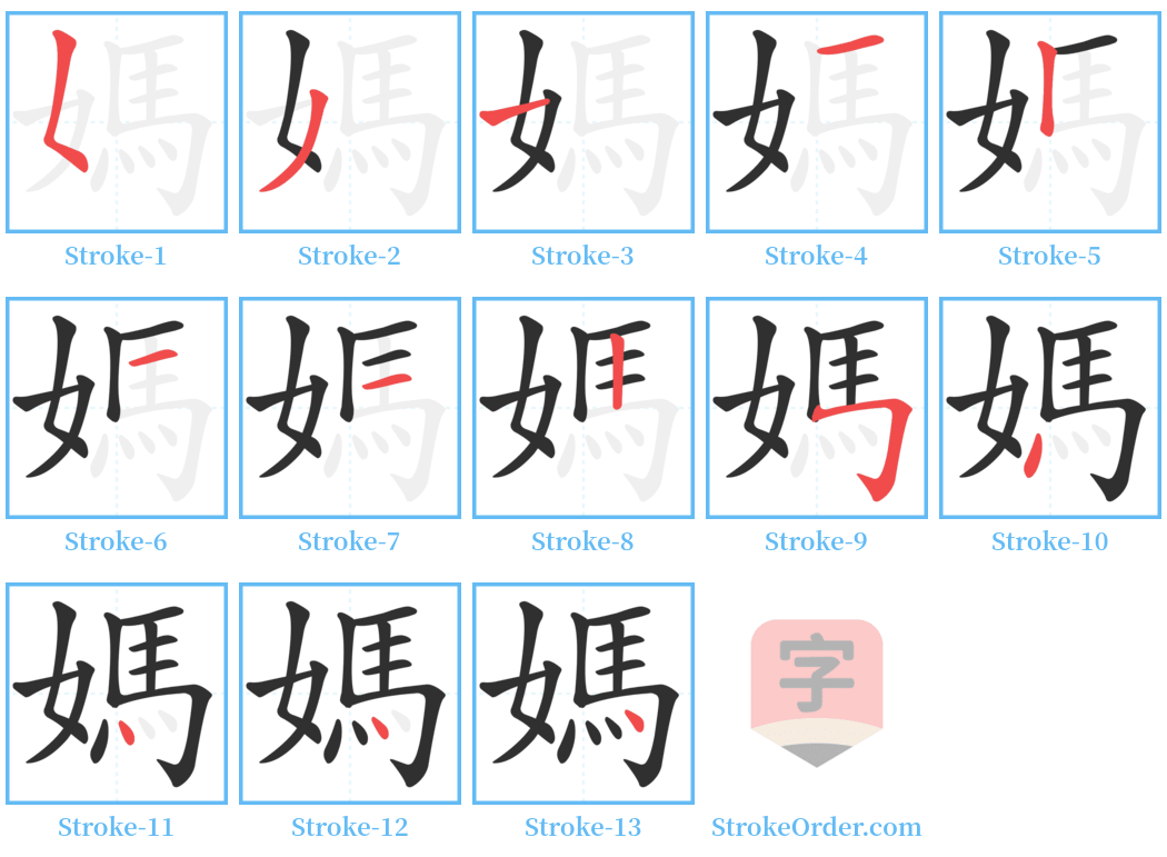 媽 Stroke Order Diagrams