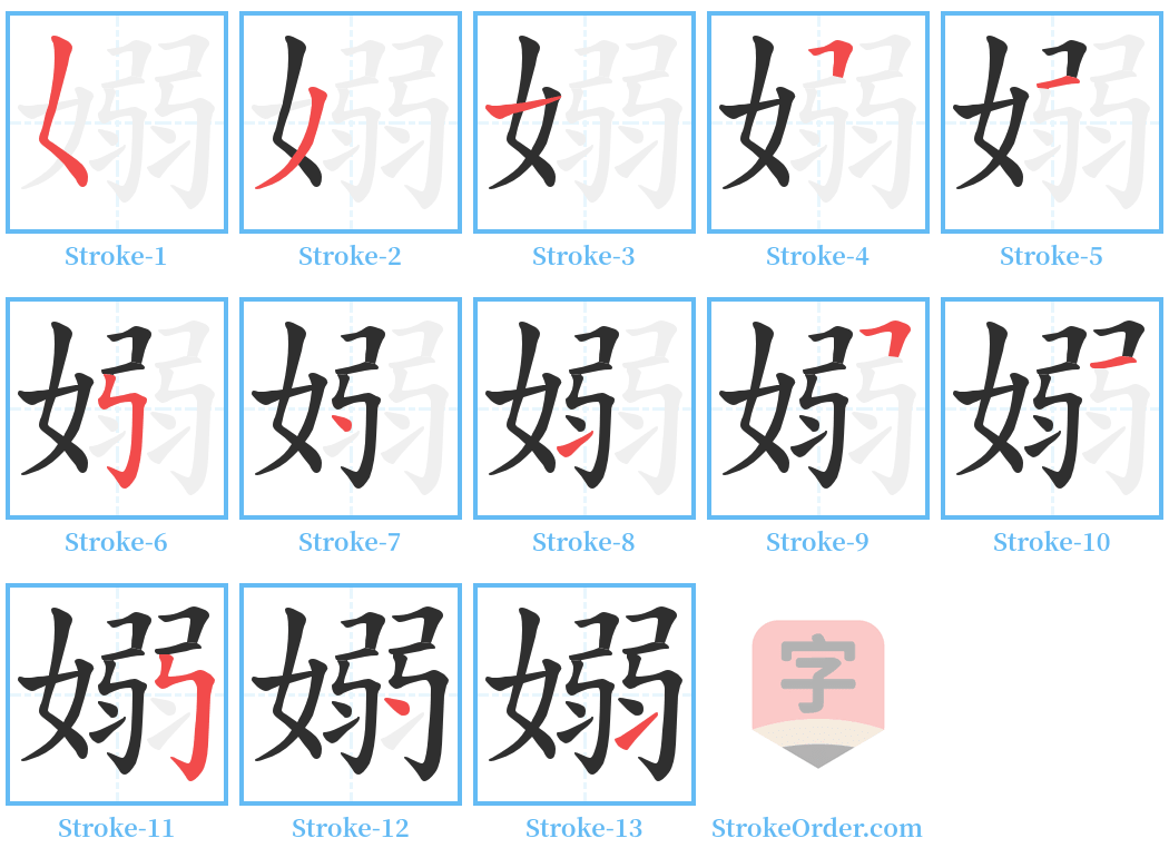 嫋 Stroke Order Diagrams