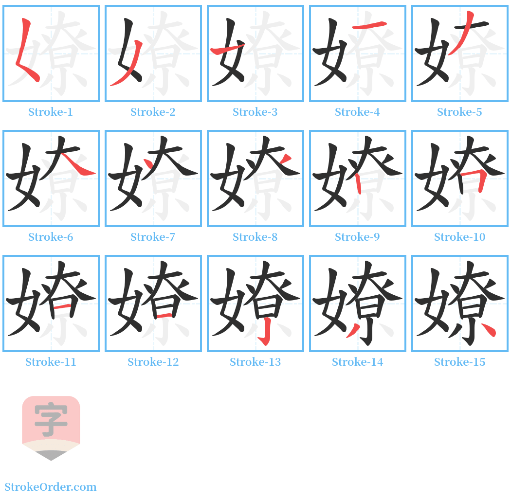 嫽 Stroke Order Diagrams