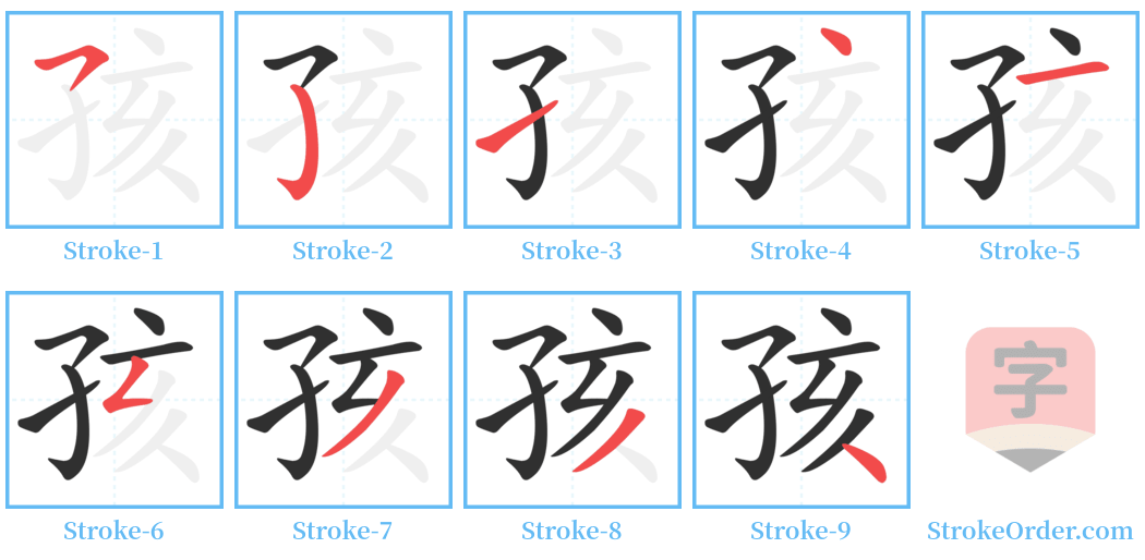 孩 Stroke Order Diagrams