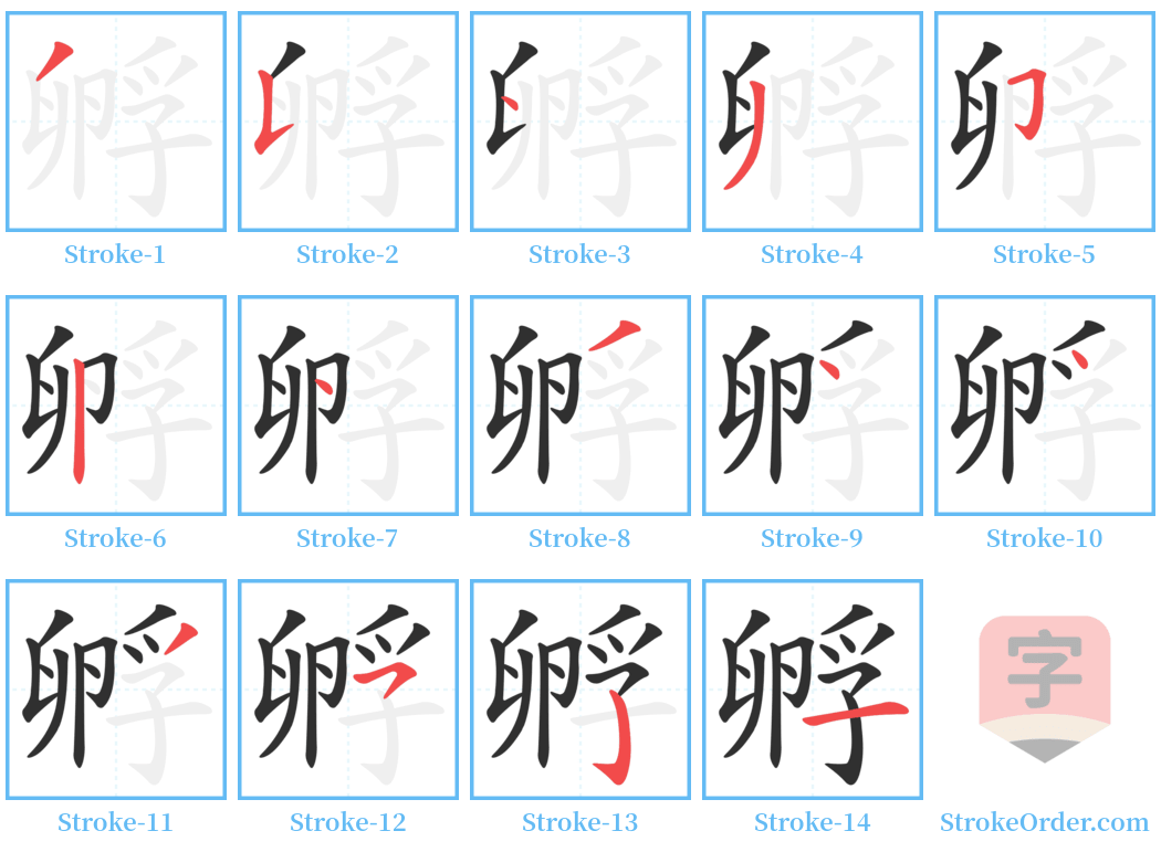 孵 Stroke Order Diagrams