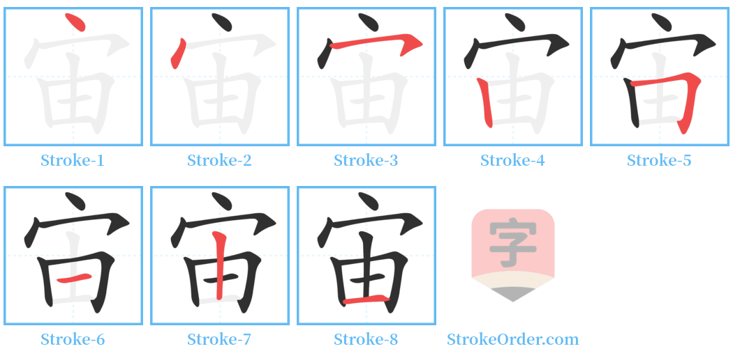 宙 Stroke Order Diagrams