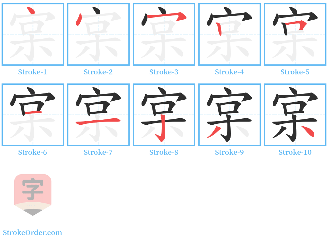 宲 Stroke Order Diagrams