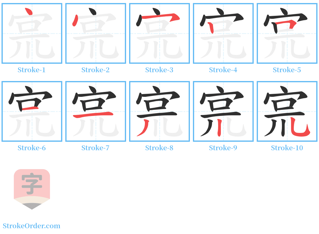 宺 Stroke Order Diagrams