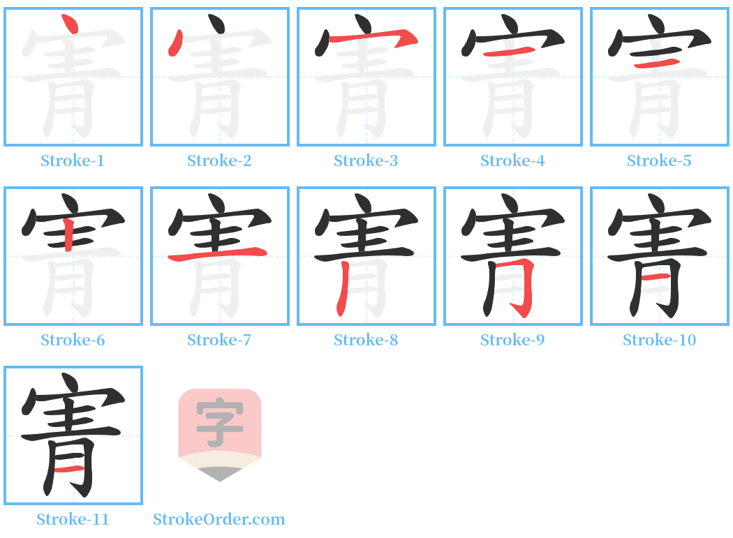 寈 Stroke Order Diagrams