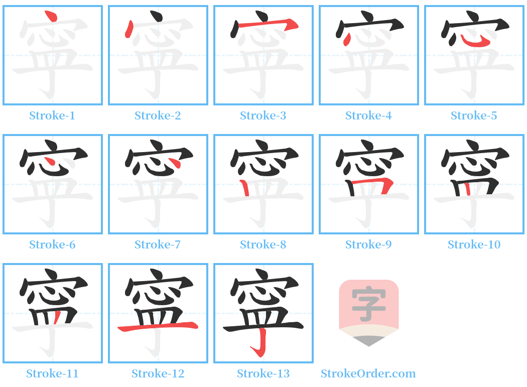 寜 Stroke Order Diagrams