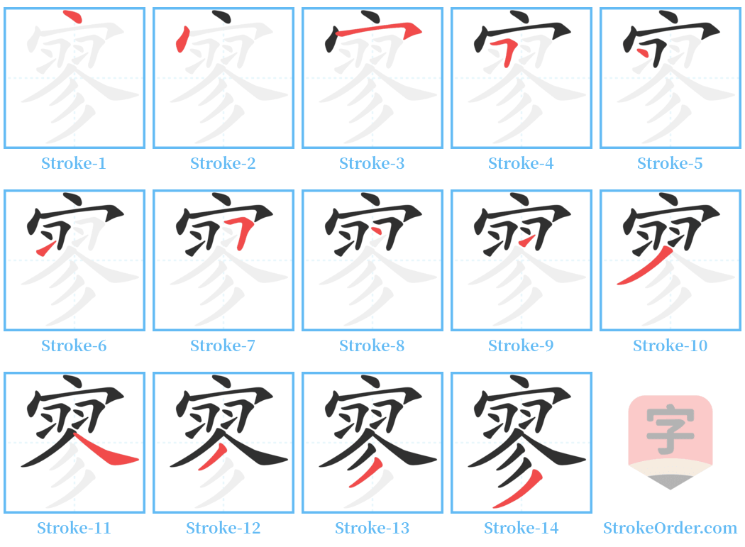 寥 Stroke Order Diagrams