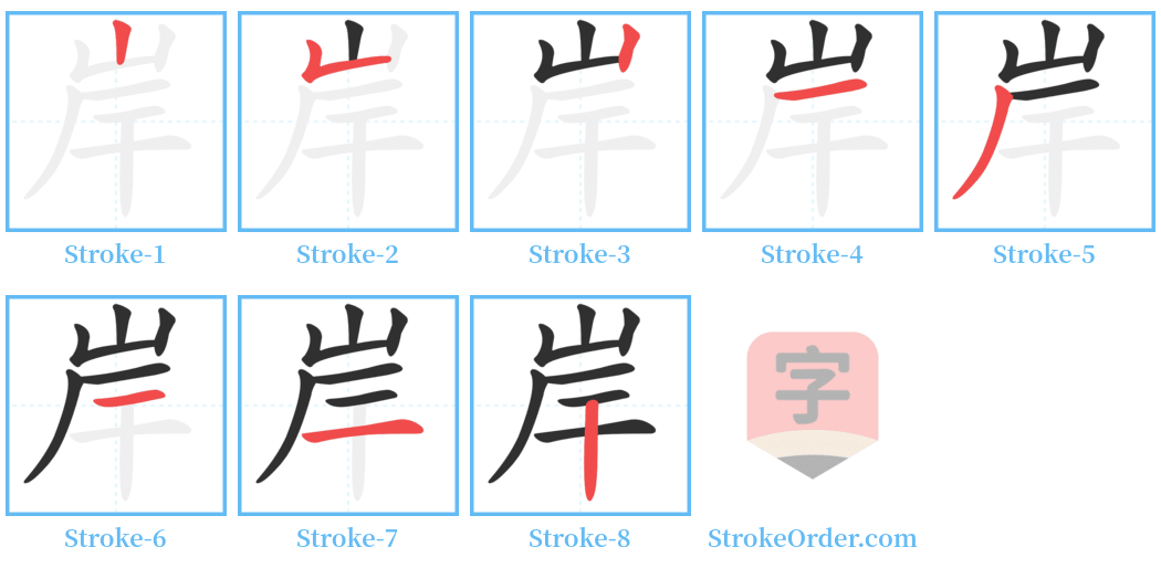 岸 Stroke Order Diagrams