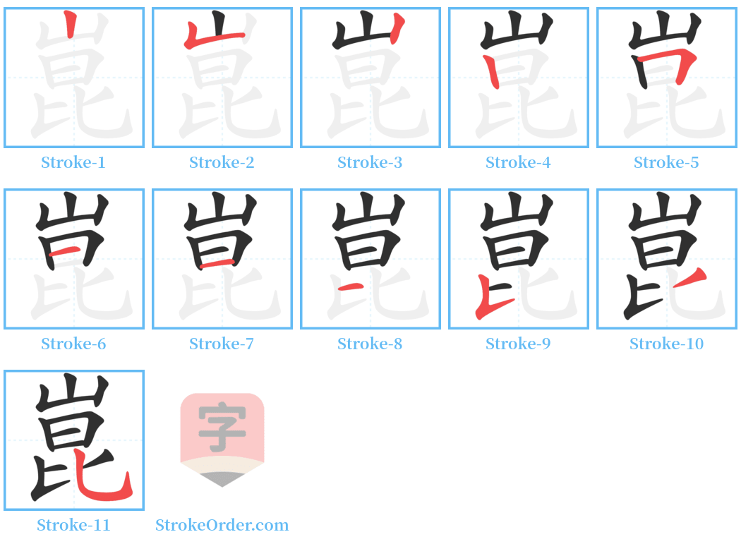 崑 Stroke Order Diagrams