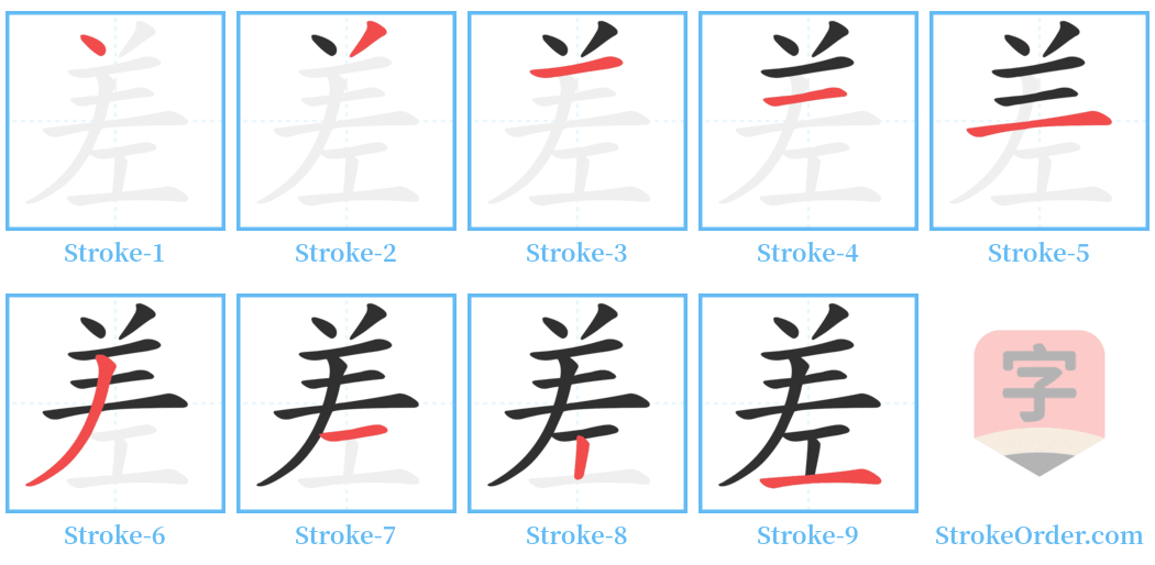 差 Stroke Order Diagrams