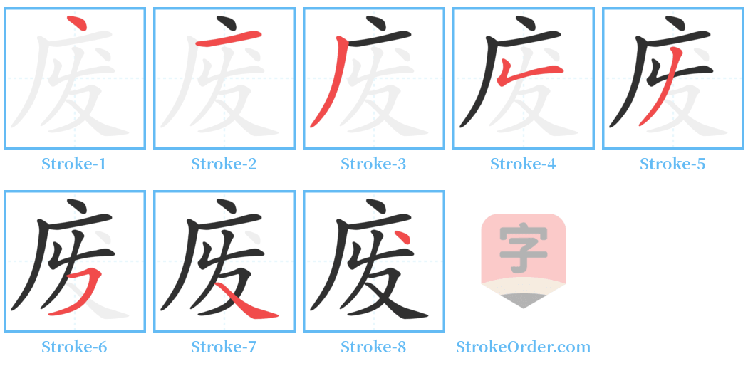 废 Stroke Order Diagrams