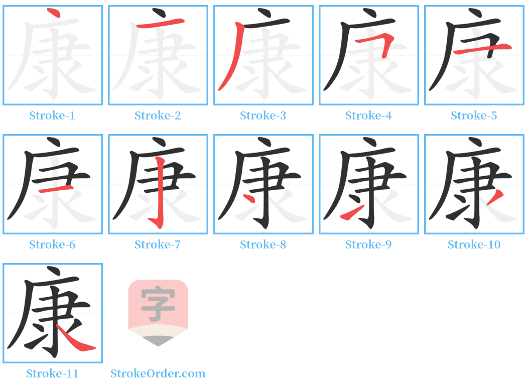 康 Stroke Order Diagrams