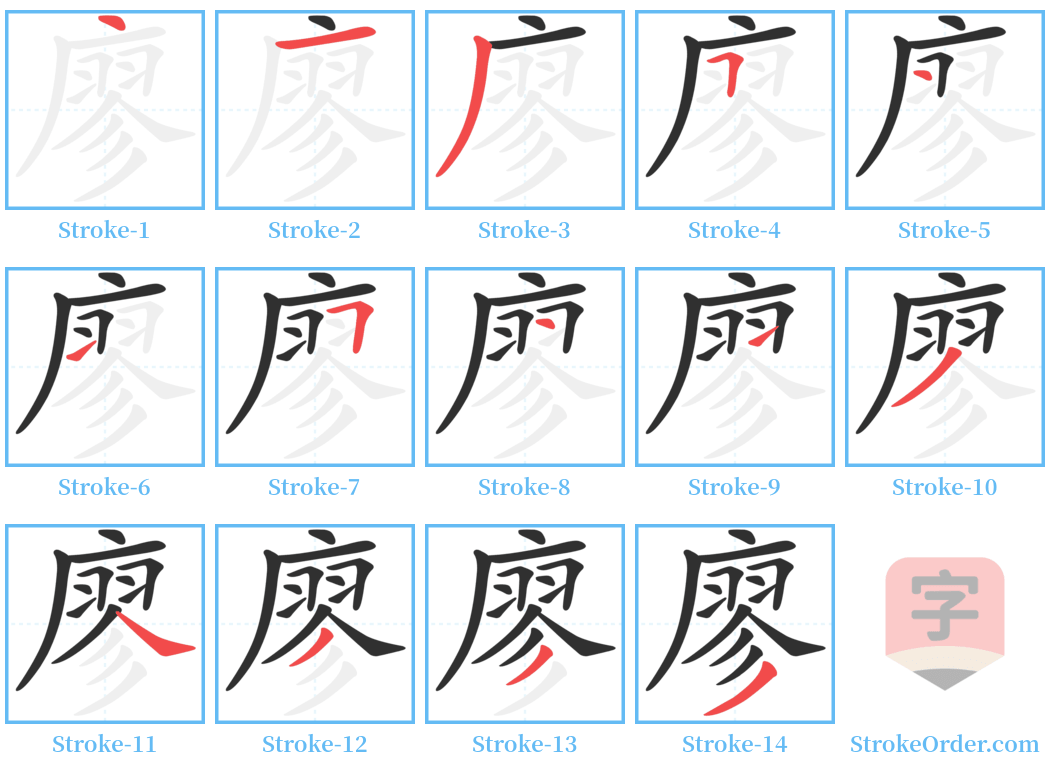 廖 Stroke Order Diagrams