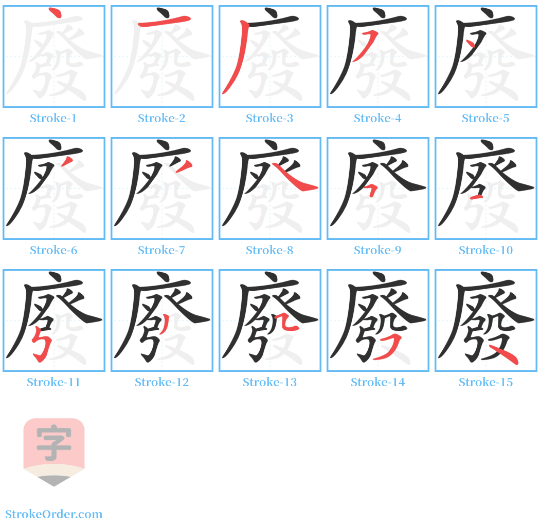 廢 Stroke Order Diagrams