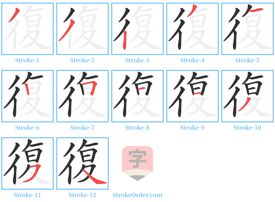 復 Stroke Order Diagrams