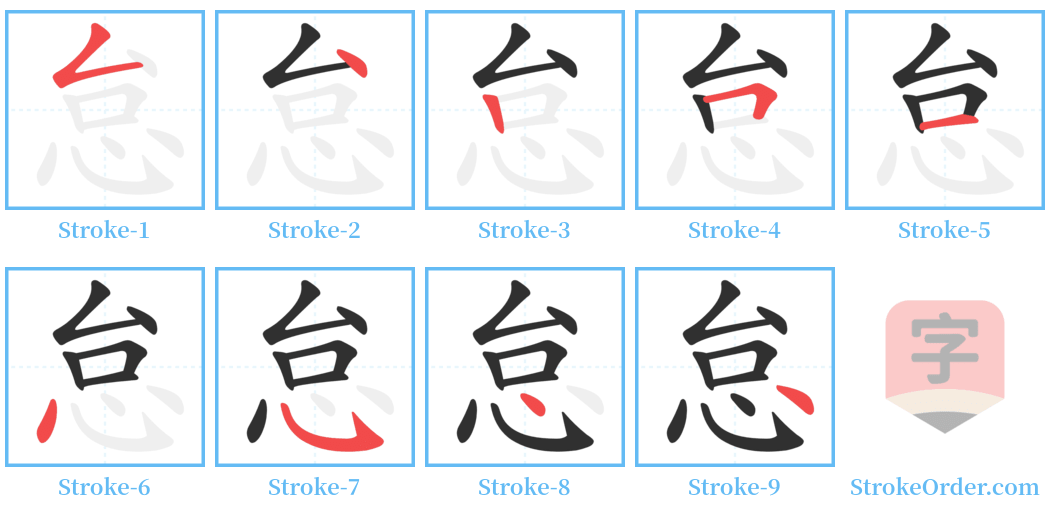 怠 Stroke Order Diagrams