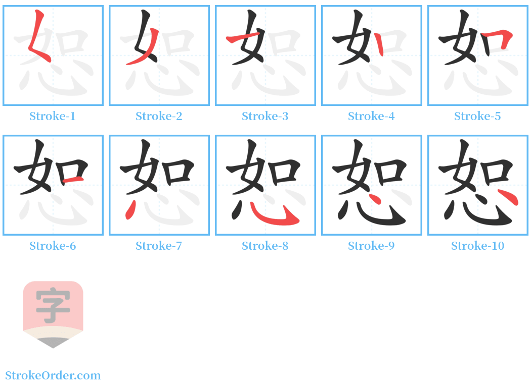 恕 Stroke Order Diagrams