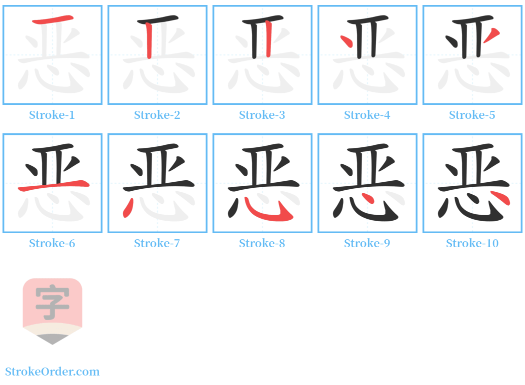 恶 Stroke Order Diagrams