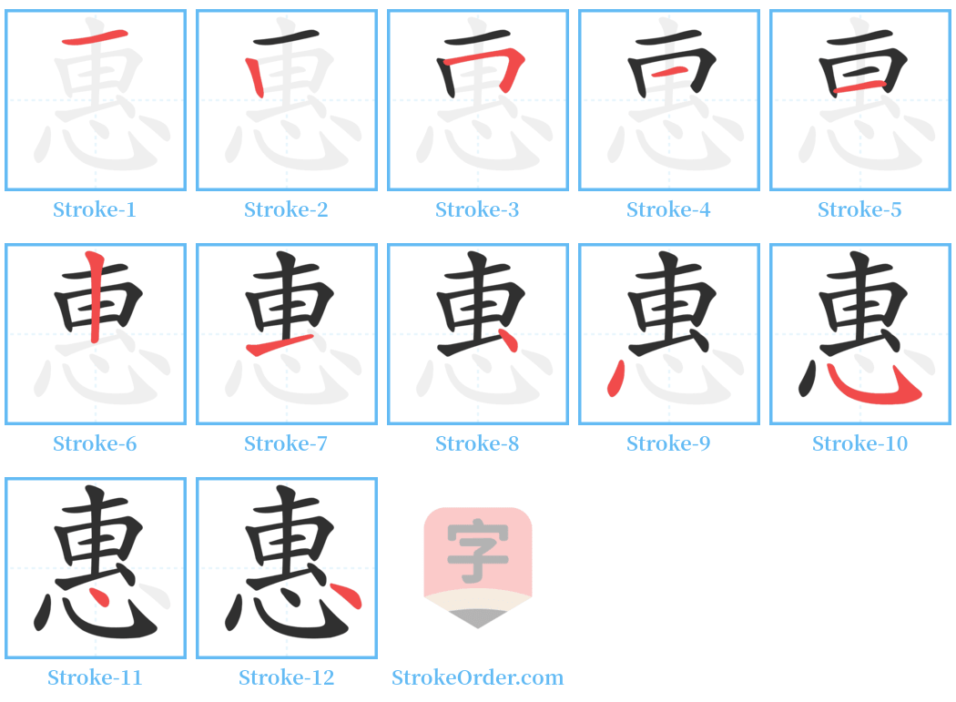 惠 Stroke Order Diagrams