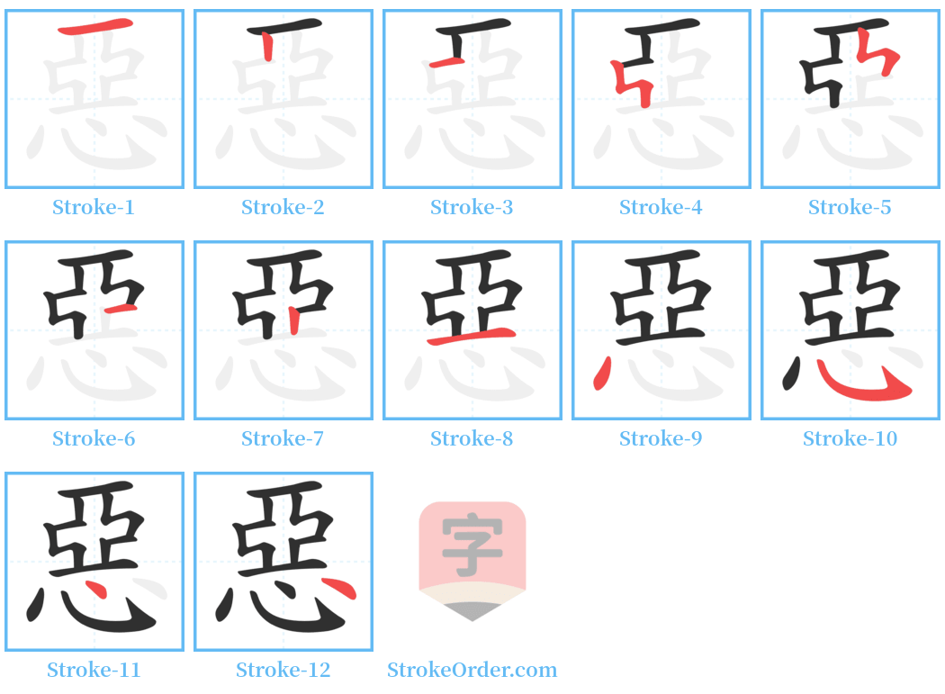 惡 Stroke Order Diagrams