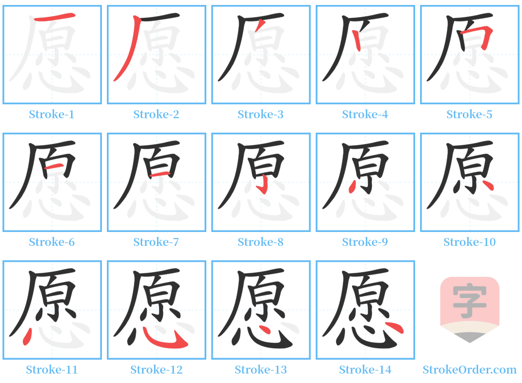 愿 Stroke Order Diagrams