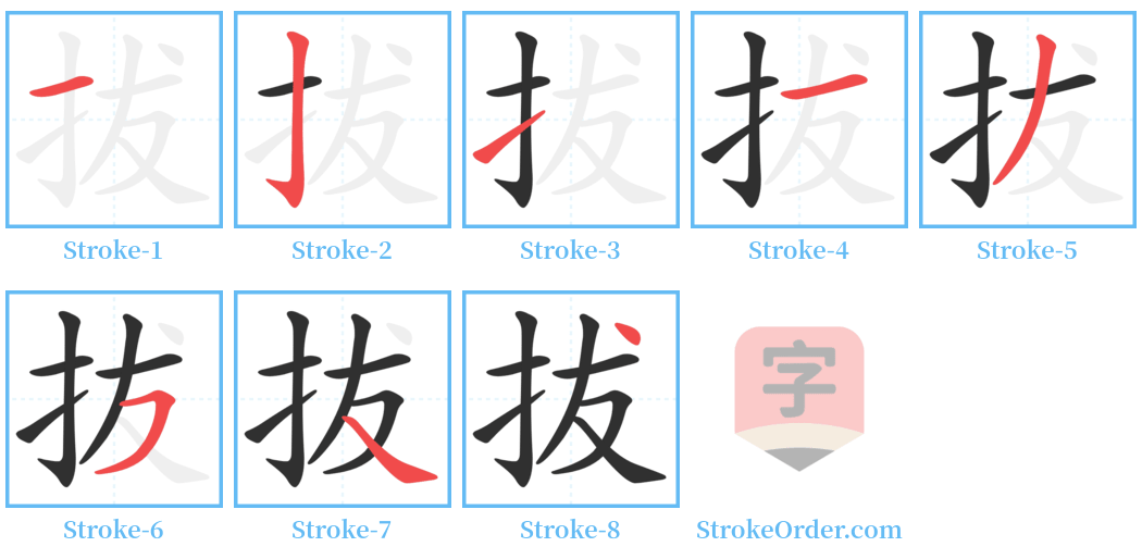 拔 Stroke Order Diagrams