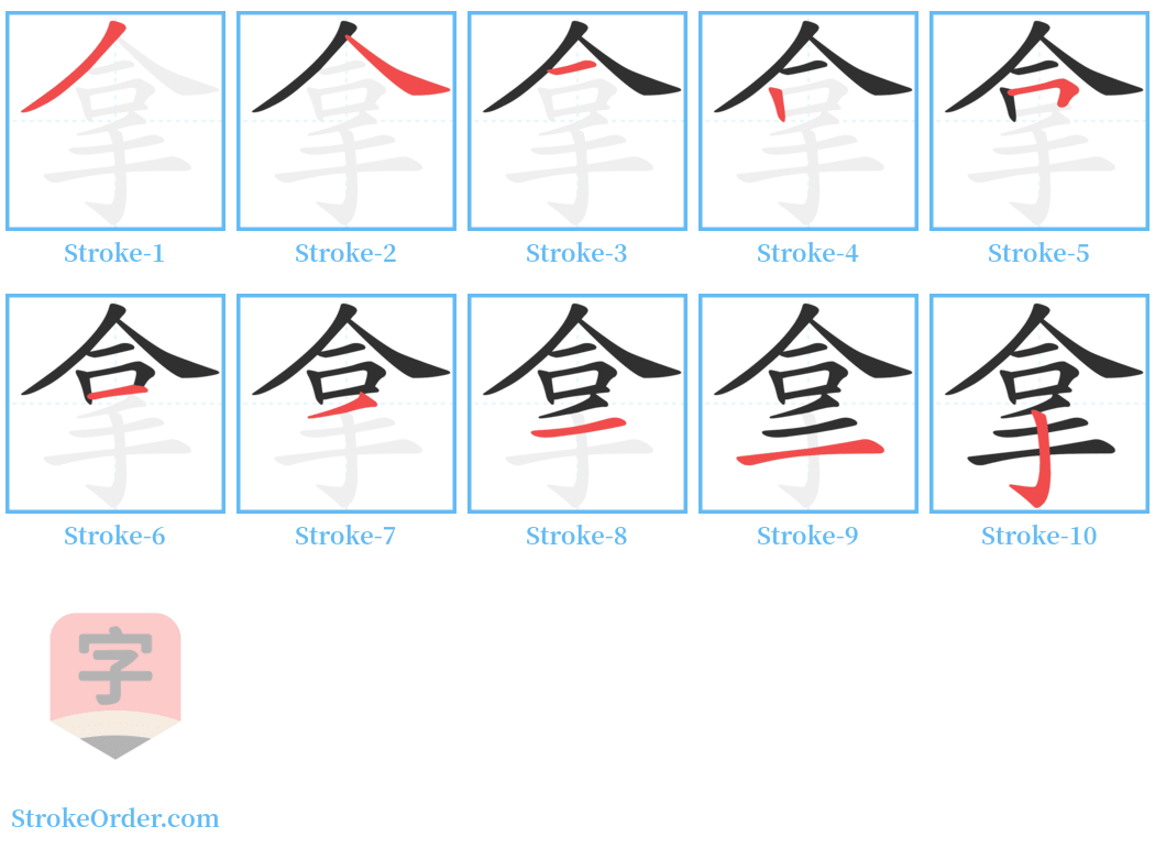 拿 Stroke Order Diagrams