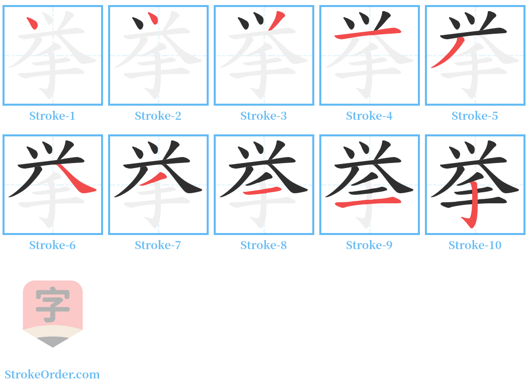 挙 Stroke Order Diagrams